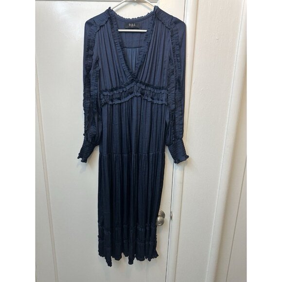 O.P.T. Revolve Dresses & Skirts - O.P.T. Revolve Dress Navy Maxi Dress L Evening Party Ruffle Boho Pleated Long